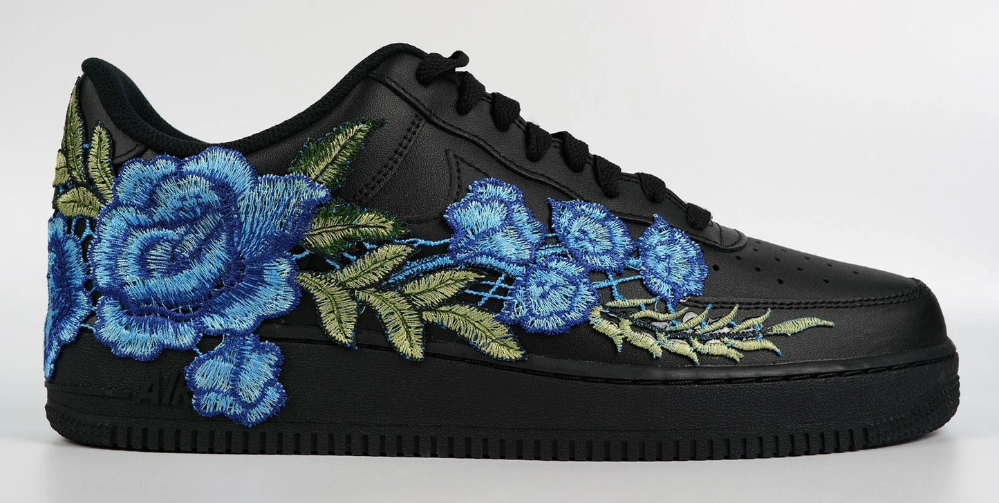Embroided Midnight Blue Rose Black Af1
