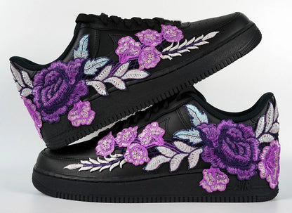 Embroided Lightning Purple Rose Black Af1
