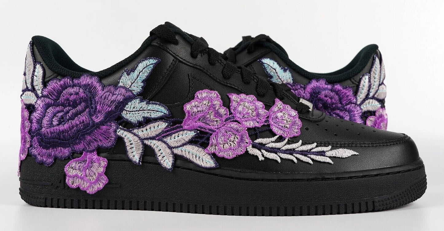 Embroided Lightning Purple Rose Black Af1
