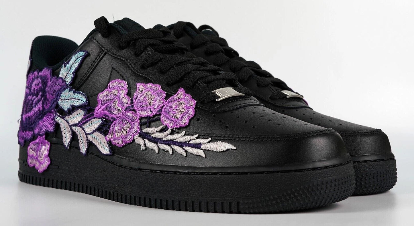 Embroided Lightning Purple Rose Black Af1